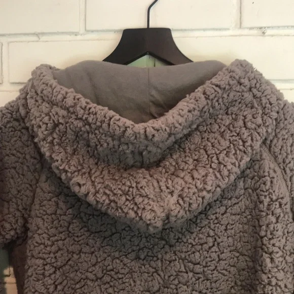 Z by Zella Bomber Fleece Hooded Sherpa Gray Jacket Size Medium - Picture 7 of 13